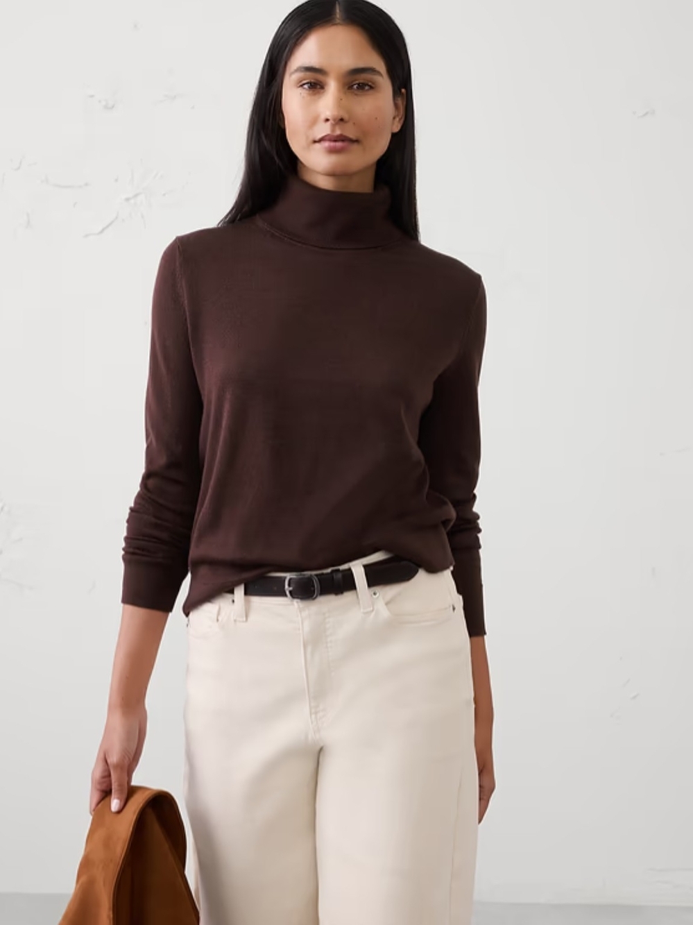Banana Republic Merino Wool Turtleneck Sweater Slit Knit Brown